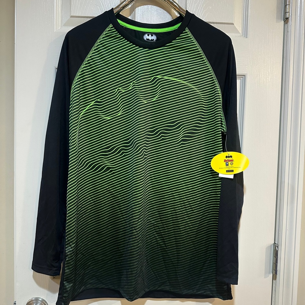 Batman Bioworld Mens XL Long Sleeve Shirt Green Black Striped Graphic‎ New
